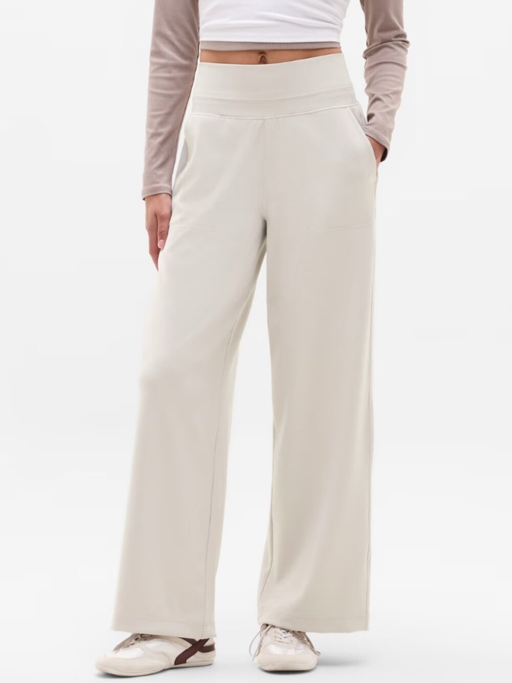 ATHLETA Venice High Rise Wide Leg Pants Abalone Beige XL